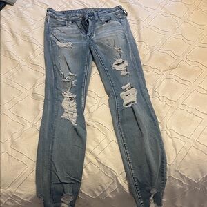 American Eagle Outfitters Distressed Blue Skinny Jeans